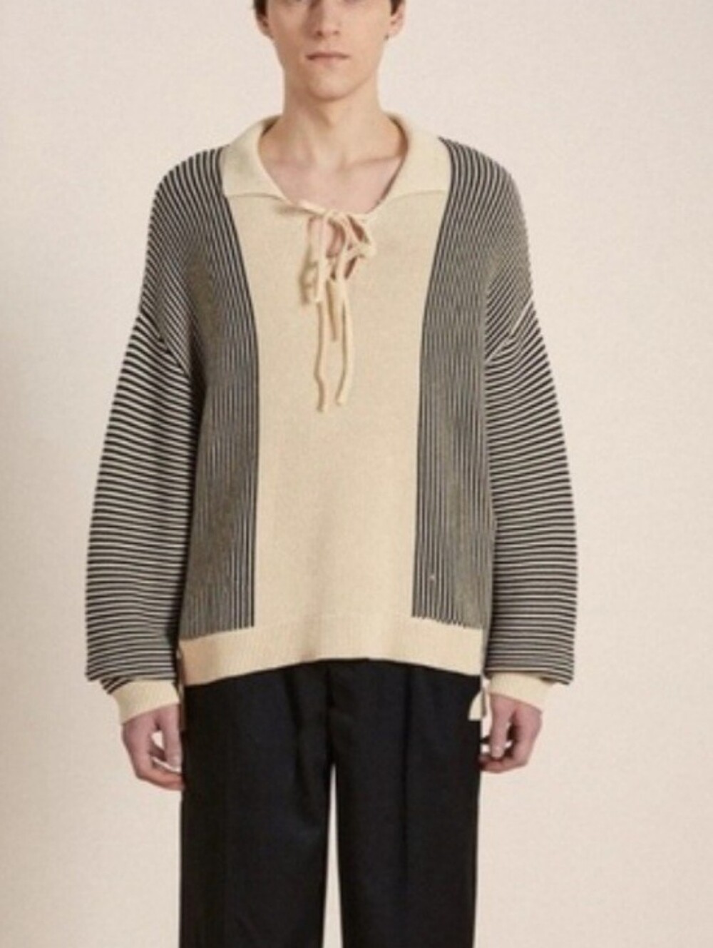 FOUND Mens Tabas Tie Knit Collared Sweater Unisex Cream Black Medium